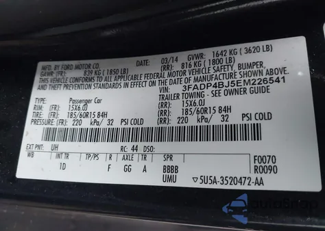 2014 Ford Fiesta Se z USA, uszkodzony, nr VIN 3FADP4BJ5EM226541